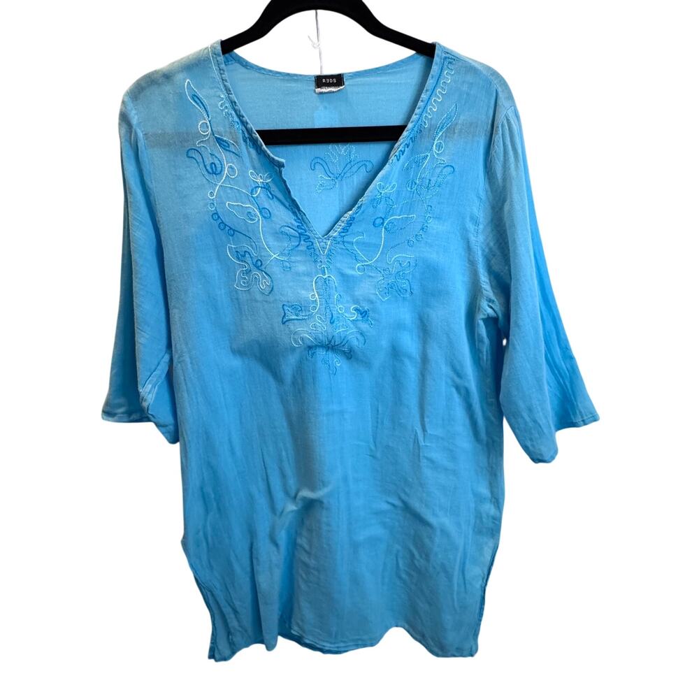REDs Made in Italy Linen Look Kaftan Tunic - Euro-Summer Boho Beach Coverup OS